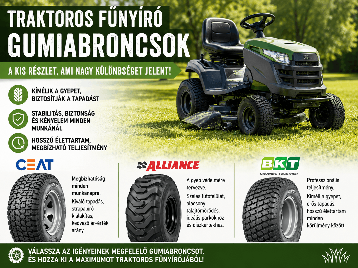 Traktoros Fűnyíró Gumiabroncs - típusok, mire érdemes figyelni